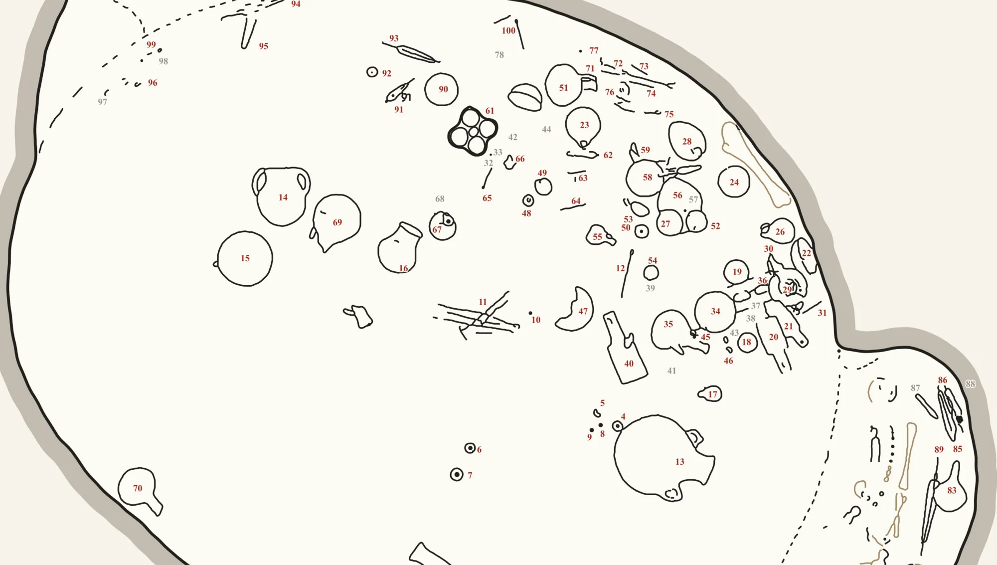 Detail of a plan of Chamber B of Lapithos Tomb 313, with the objects drawn where they were found on the chamber floor.