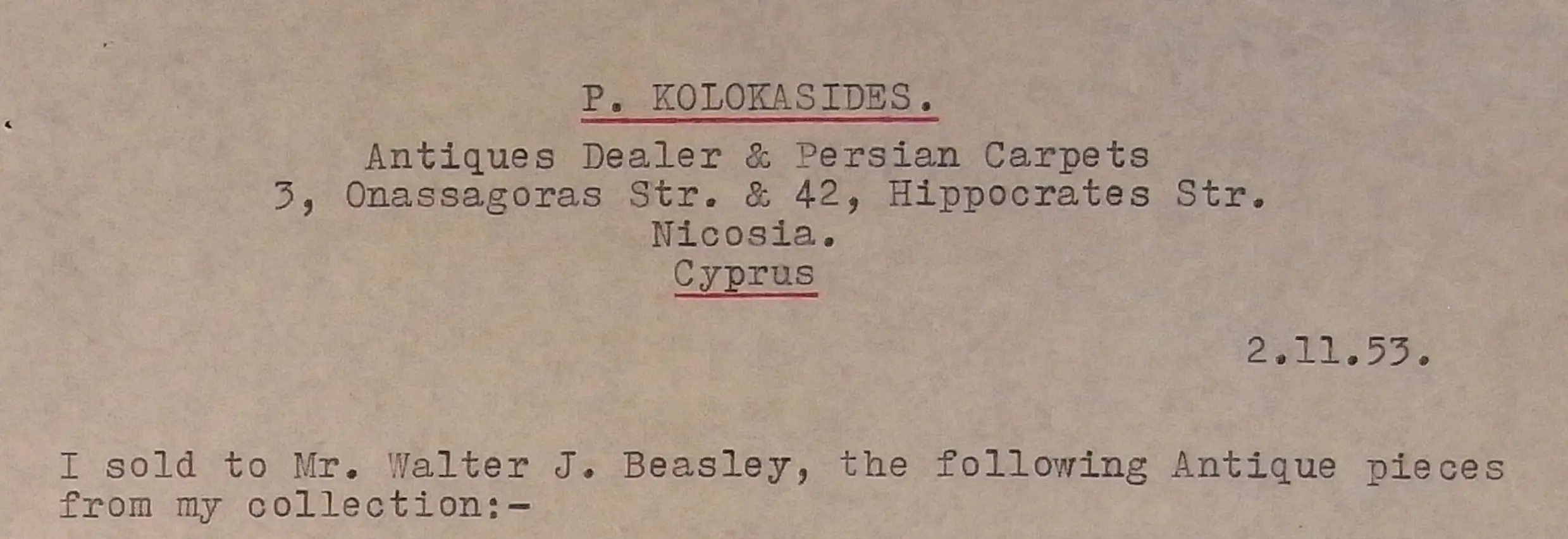 Kolokasides Dealer Antiquities Cyprus Header