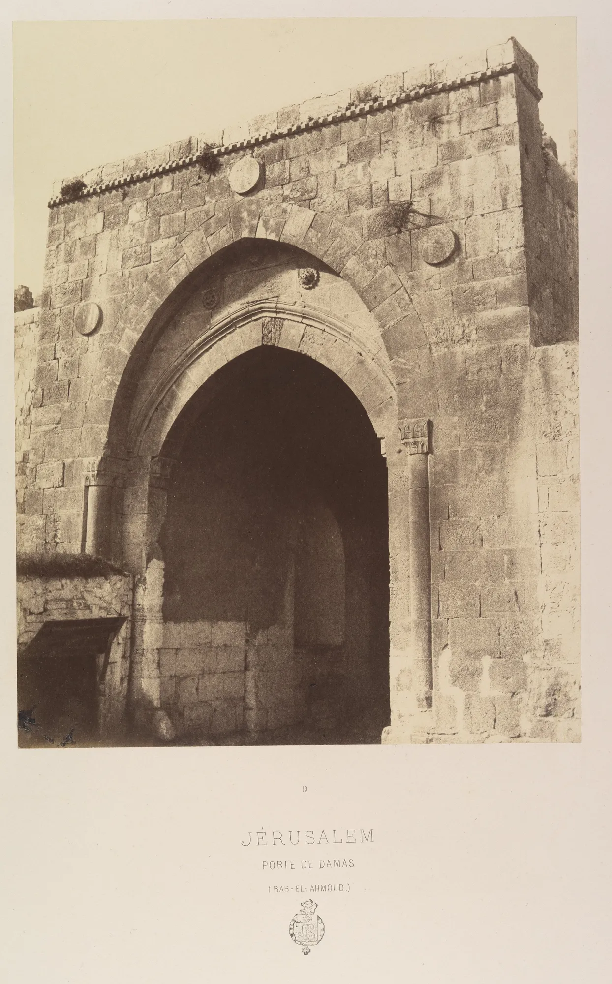 Louis de Clercq's 1859 photograph of the Damascus Gate at Jerusalem, an albumen print from his Voyage en Orient. The Metropolitan Museum of Art, Gilman Collection.