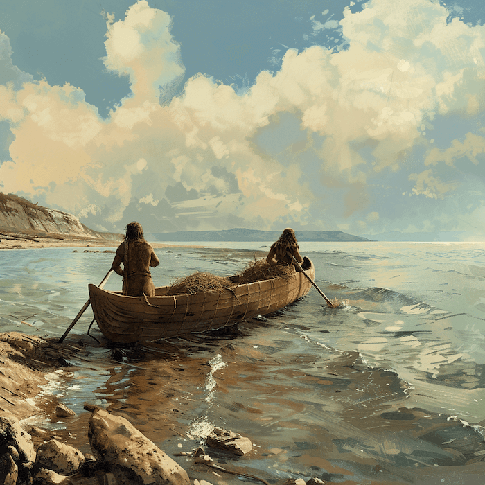 Ancient Sea Farers in Canoe