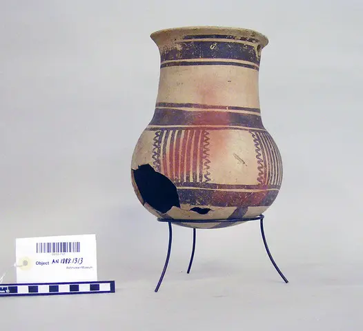 White Painted V round-bottomed and wide-necked jar, Middle Bronze Age III Cypriot