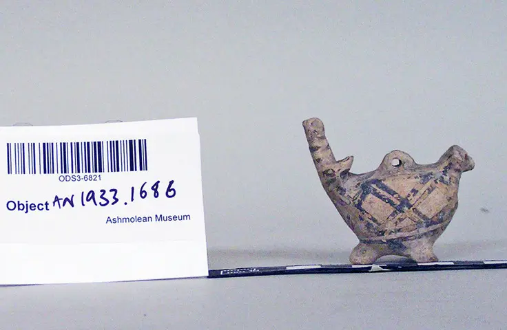 White-Painted zoomorphic vessel with human and bull-head, Middle Bronze Age II Cypriot complex vessel
