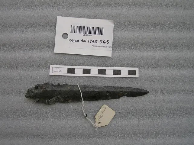 Copper alloy dagger blade with double midrib and two rivets, Late Bronze Age I Cypriot weapons & armour