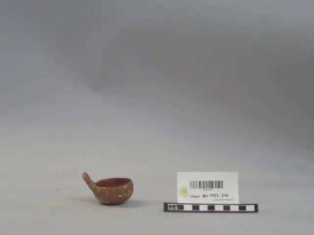 Red Polished miniature cup with high handle, dipper cup, Middle Bronze Age I Cypriot