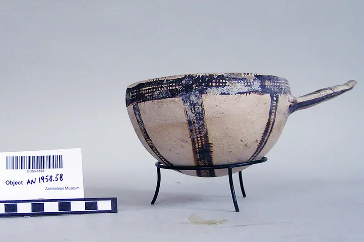 White Slip II bowl with wishbone handle, Late Bronze Age II Cypriot