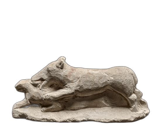 Limestone Dog and Hare Figurine, Archaic II Cypriot statue