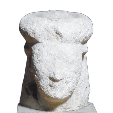 Limestone Turbaned Figure, Archaic II Cypriot statue
