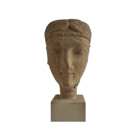 Grey Limestone Kouros Head, Archaic II Cypriot statue