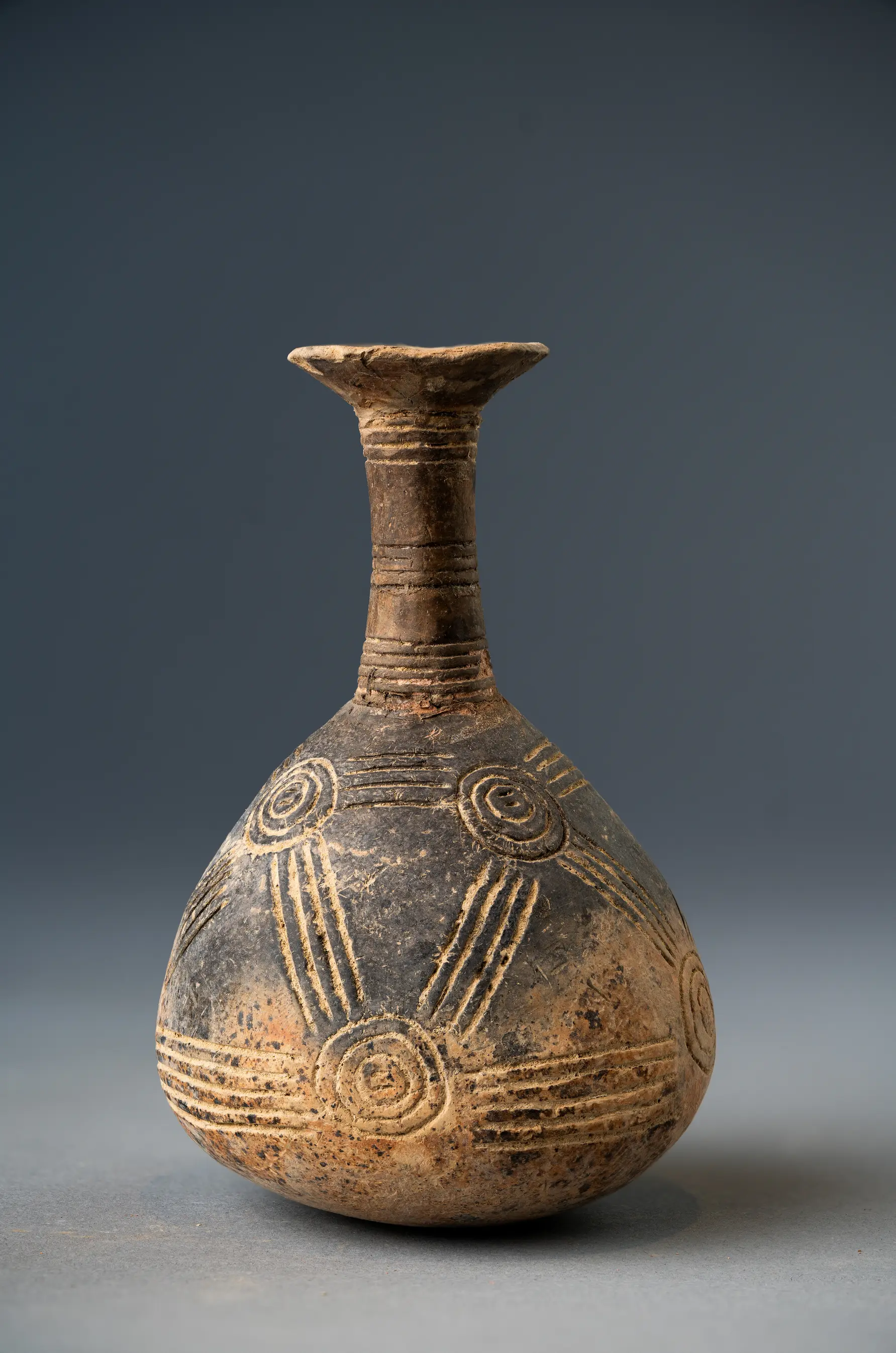 Incised Red Polished Bottle, Early Bronze Age II Cypriot pottery