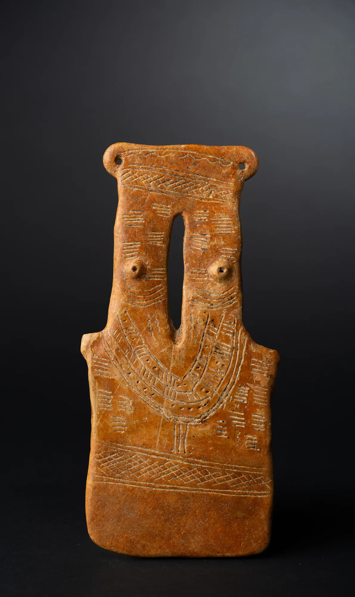 Red Polished Two-Necked Plank Figure, Middle Bronze Age I Cypriot statue