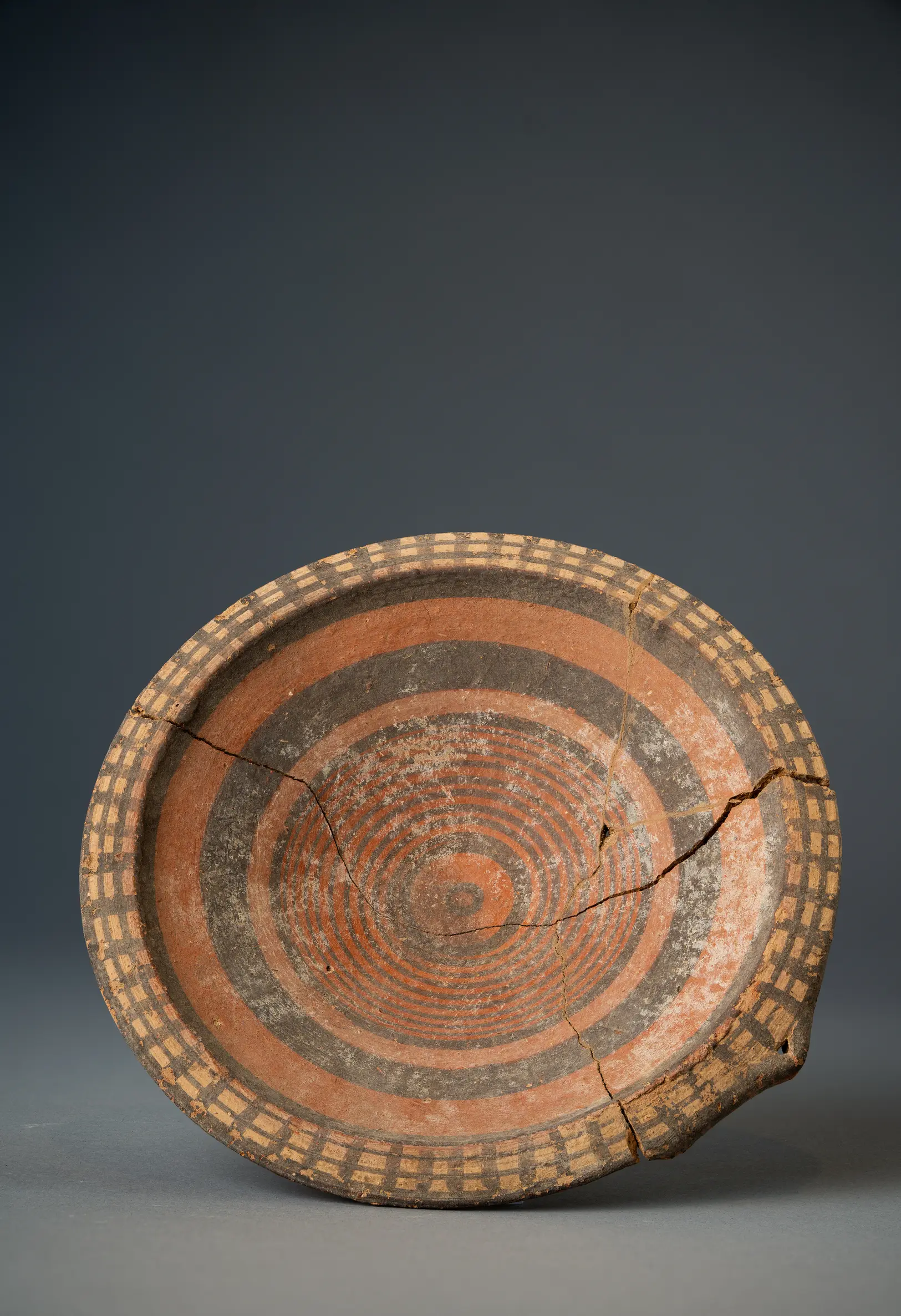 Black on Red Shallow Bowl, Geometric Cypriot dish
