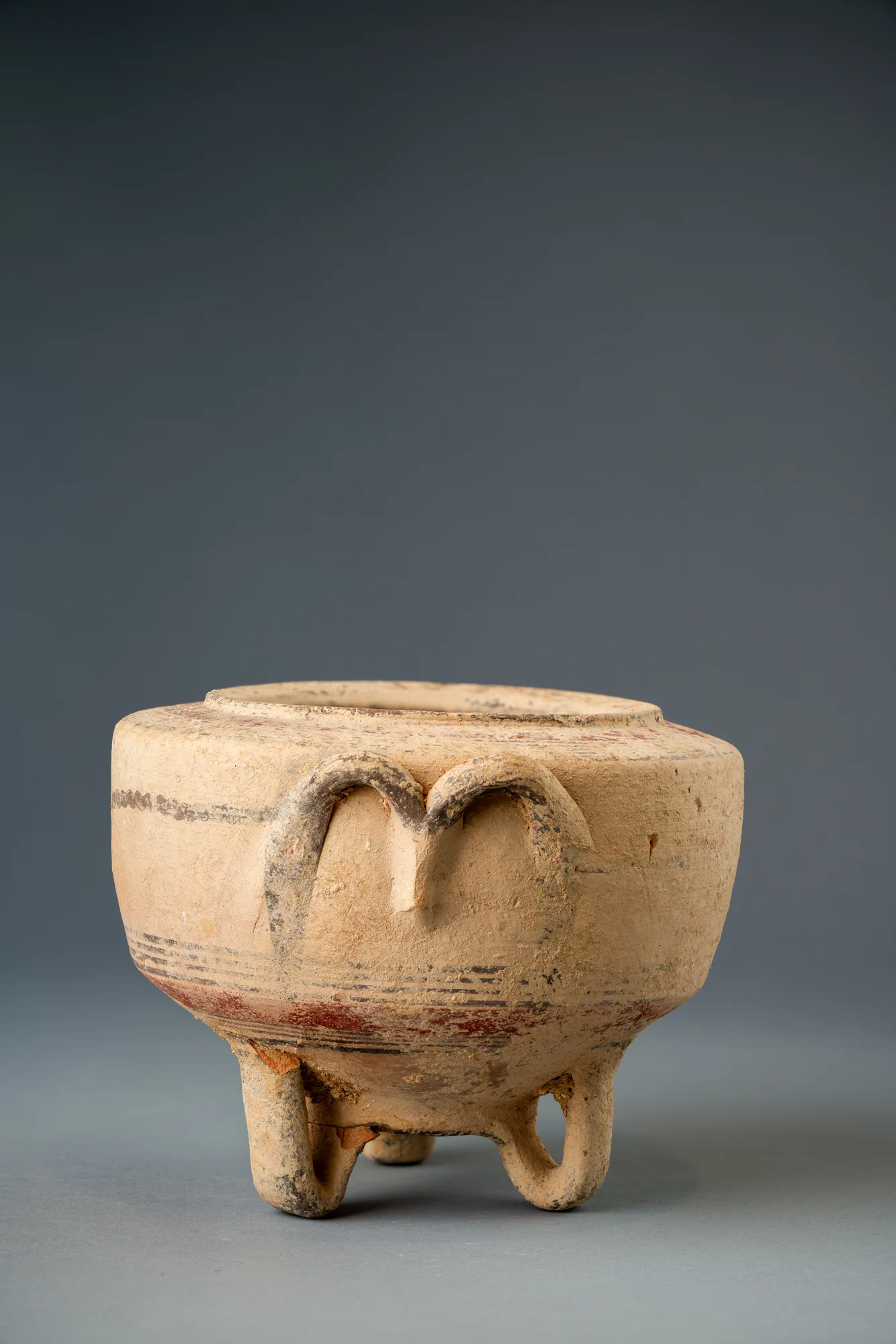 Bichrome Tripod Jar with Double-Loop Handles, Geometric III Cypriot