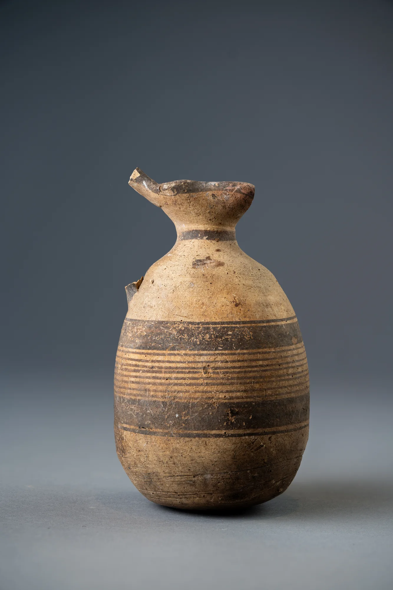 White Painted Sack-Shaped Jug with Banded Body, Archaic Cypriot