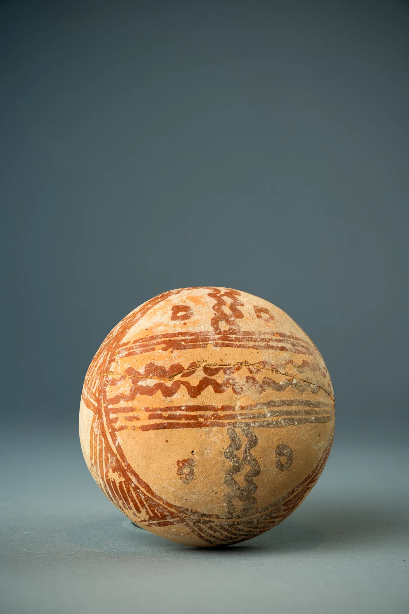 White Painted III-IV Bowl with Rising Handle and Hatched Triangles, Middle Bronze Age II Cypriot