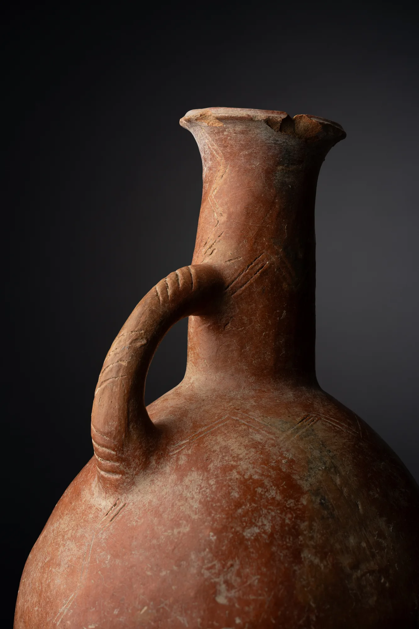 Red Polished Jug with Incised Chevron Collars, Middle Bronze Age I Cypriot