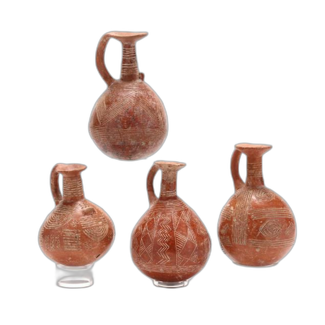 Set of Four Cypriot Early Bronze Age Polished Red Ware Jugs, Early Bronze Age III Cypriot