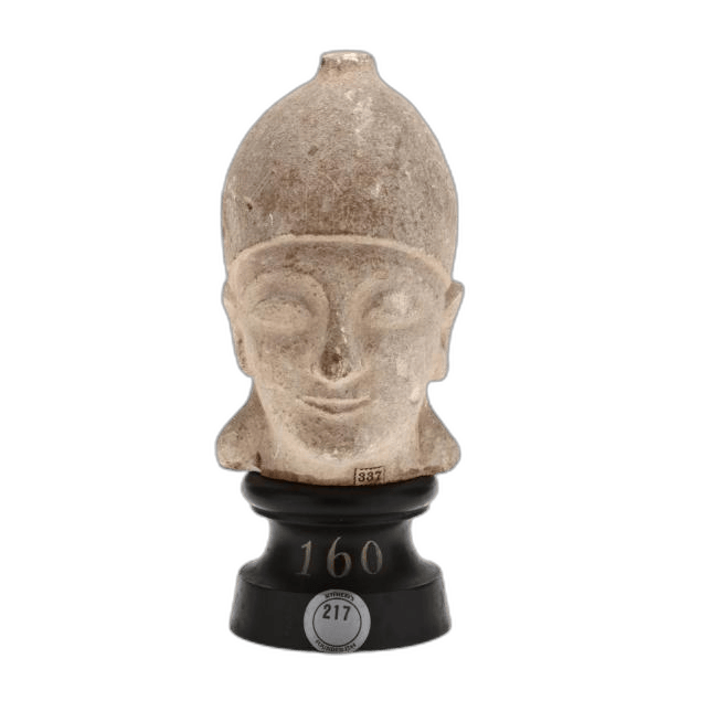 Cypriot Limestone Head of a Priest or Votary, Archaic II Cypriot statue