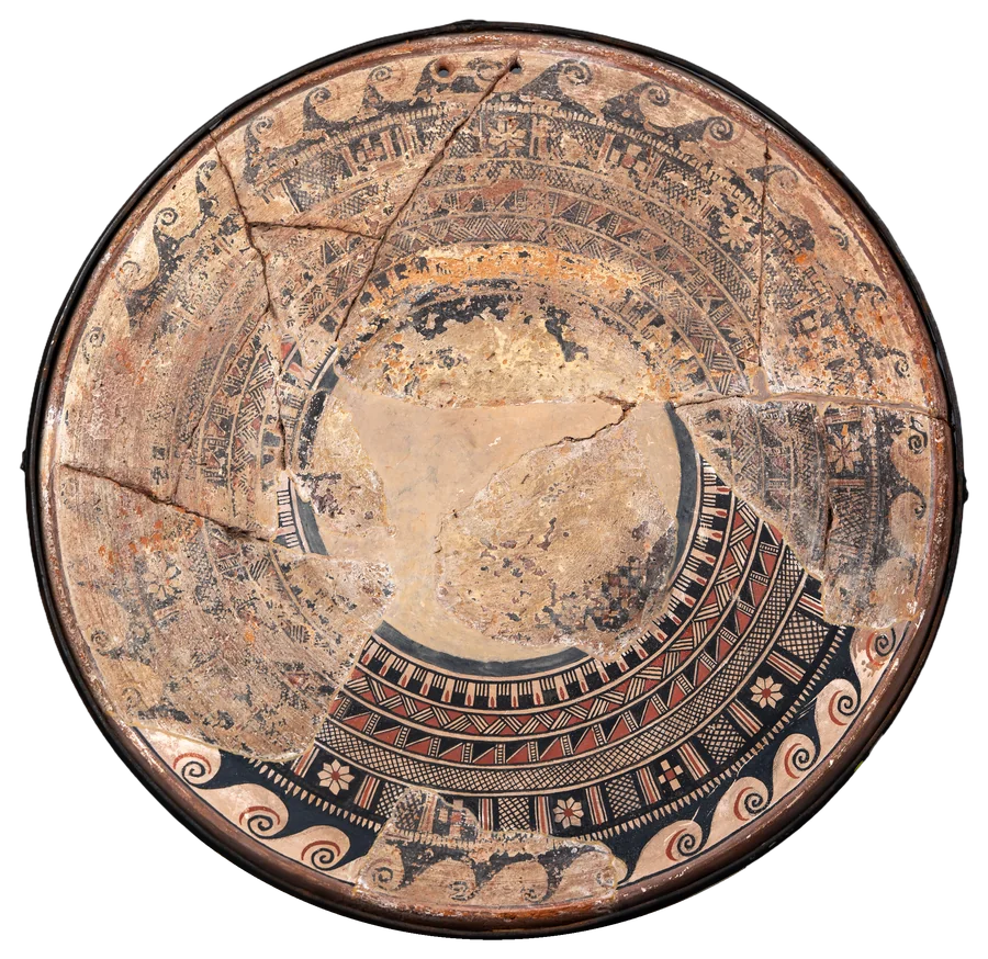 Large Bichrome Plate from Salamis with a Wave Band and Rosette Metopes