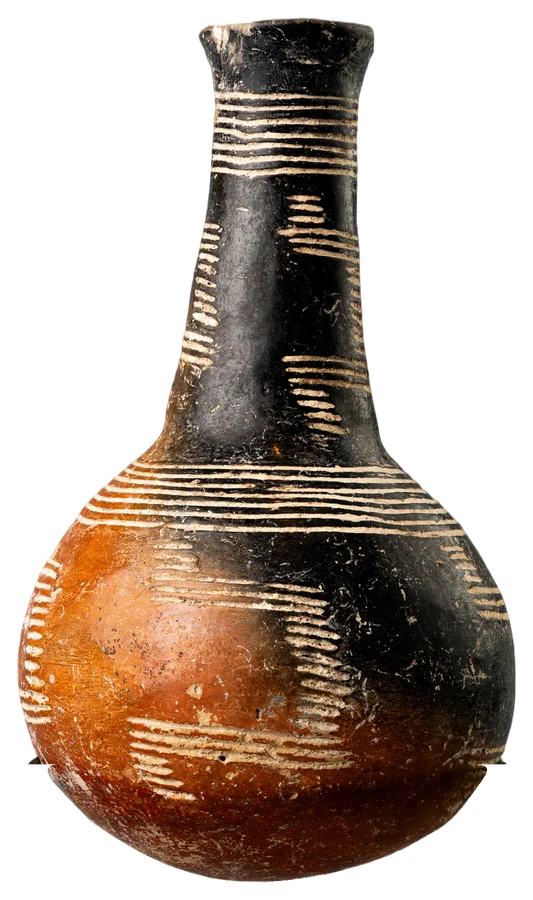 Red Polished Black-Topped Bottle with Stepped Incised Bands