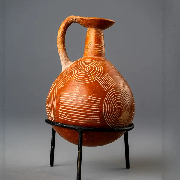 Red Polished Jug with Concentric Circles and Line Panels