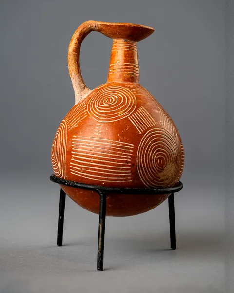 Red Polished Jug with Concentric Circles and Line Panels