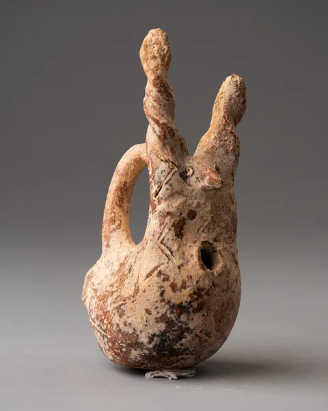 Zoomorphic Askos with a Horned Head, probably Red Polished