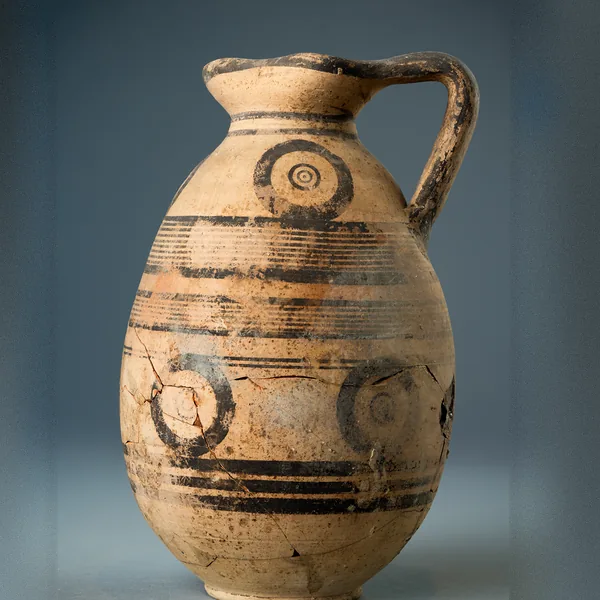 White Painted IV Ovoid Trefoil Jug with Concentric Circles