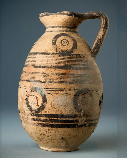 White Painted IV Ovoid Trefoil Jug with Concentric Circles