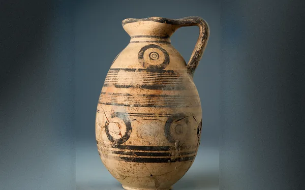 White Painted IV Ovoid Trefoil Jug with Concentric Circles
