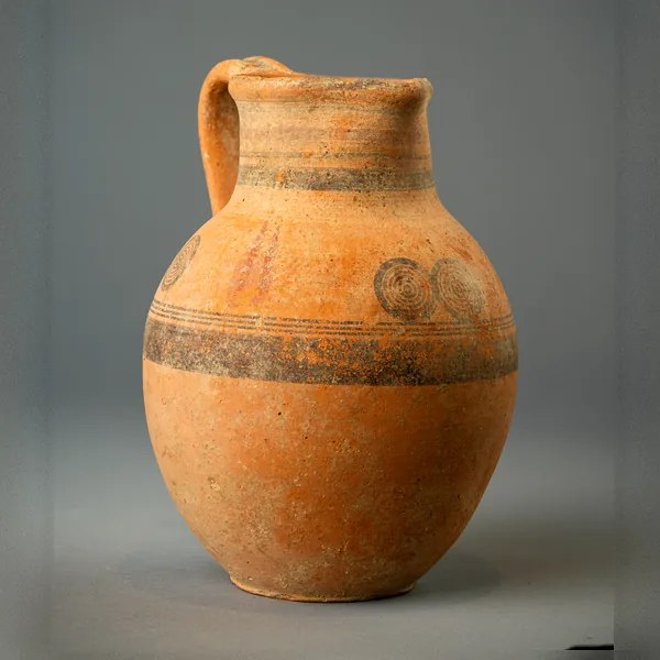 Bichrome Jug with Wide Neck, Shoulder Circles and Red Strokes