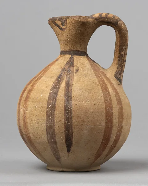 Bichrome V Jug with Painted Eyes and Leaf Strokes