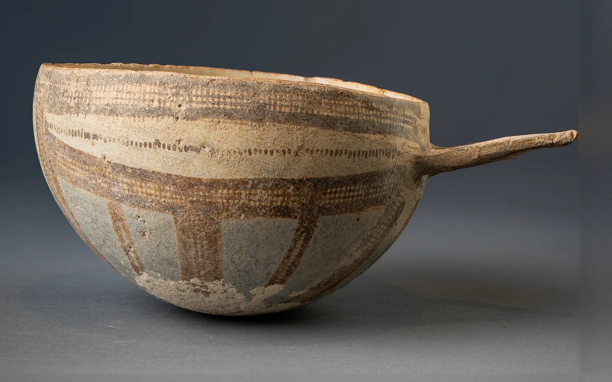 White Slip II Hemispherical Bowl with Wishbone Handle
