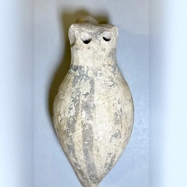 White Painted VI Owl-Headed Rattle