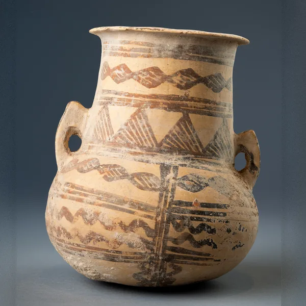 White Painted III-IV Amphora with Lozenge Chains and Hatched Triangles