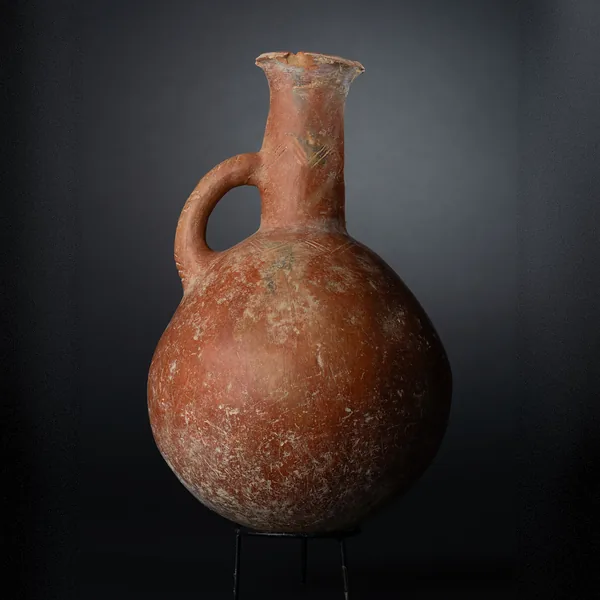Red Polished Jug with Incised Chevron Collars