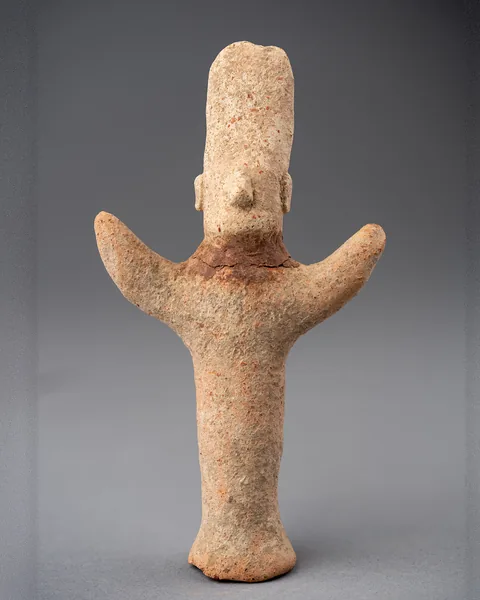 Terracotta Figure with Upraised Arms and Tall Cylindrical Headdress