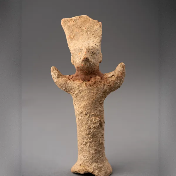Terracotta Figure with Upraised Arms and Flaring Headdress