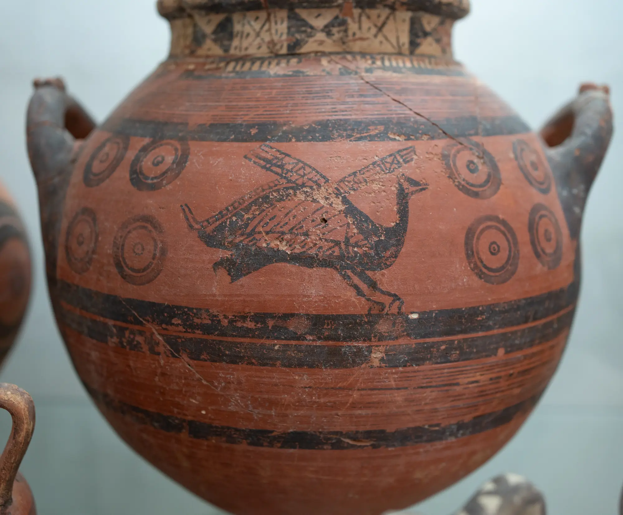 Mixed Black on Redware and White Painted Free Field Jar, Archaic I Cypriot