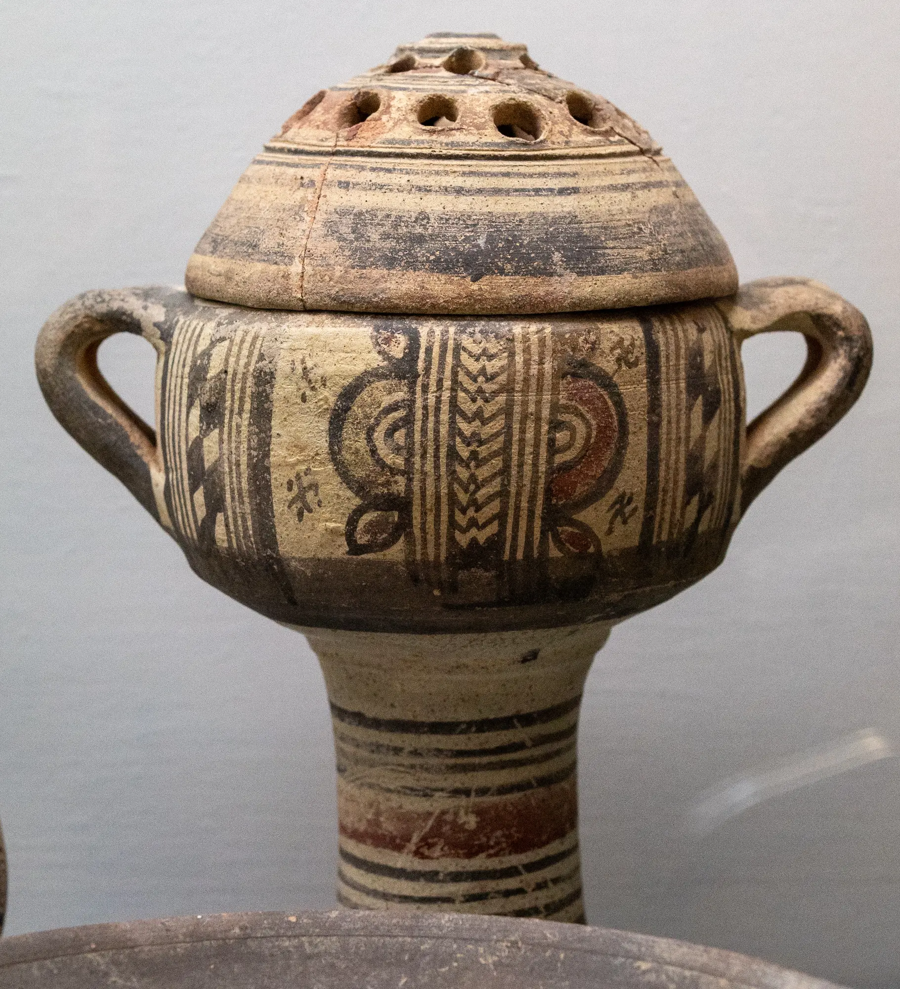 Small Bichrome Jar with Strainer Lid, Archaic I Cypriot