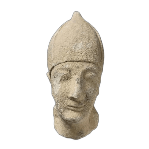 Male head with conical helmet, Archaic II Cypriot