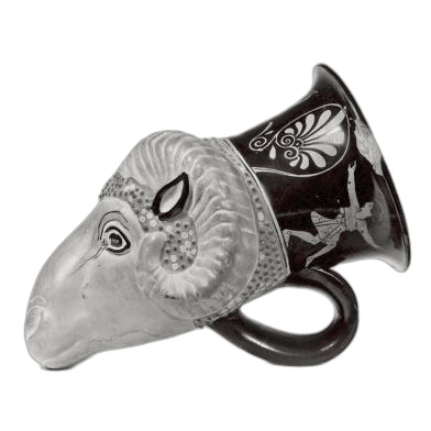 Attic red-figure rhyton shaped as a ram's head, Cypriot statue
