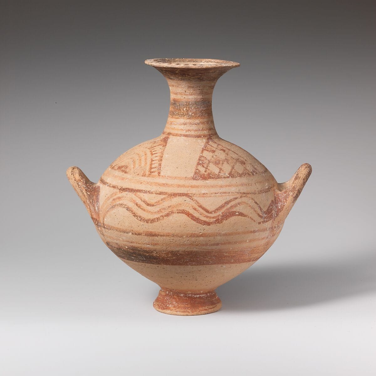 Terracotta globular bottle with two handles, Late Bronze Age III Cypriot