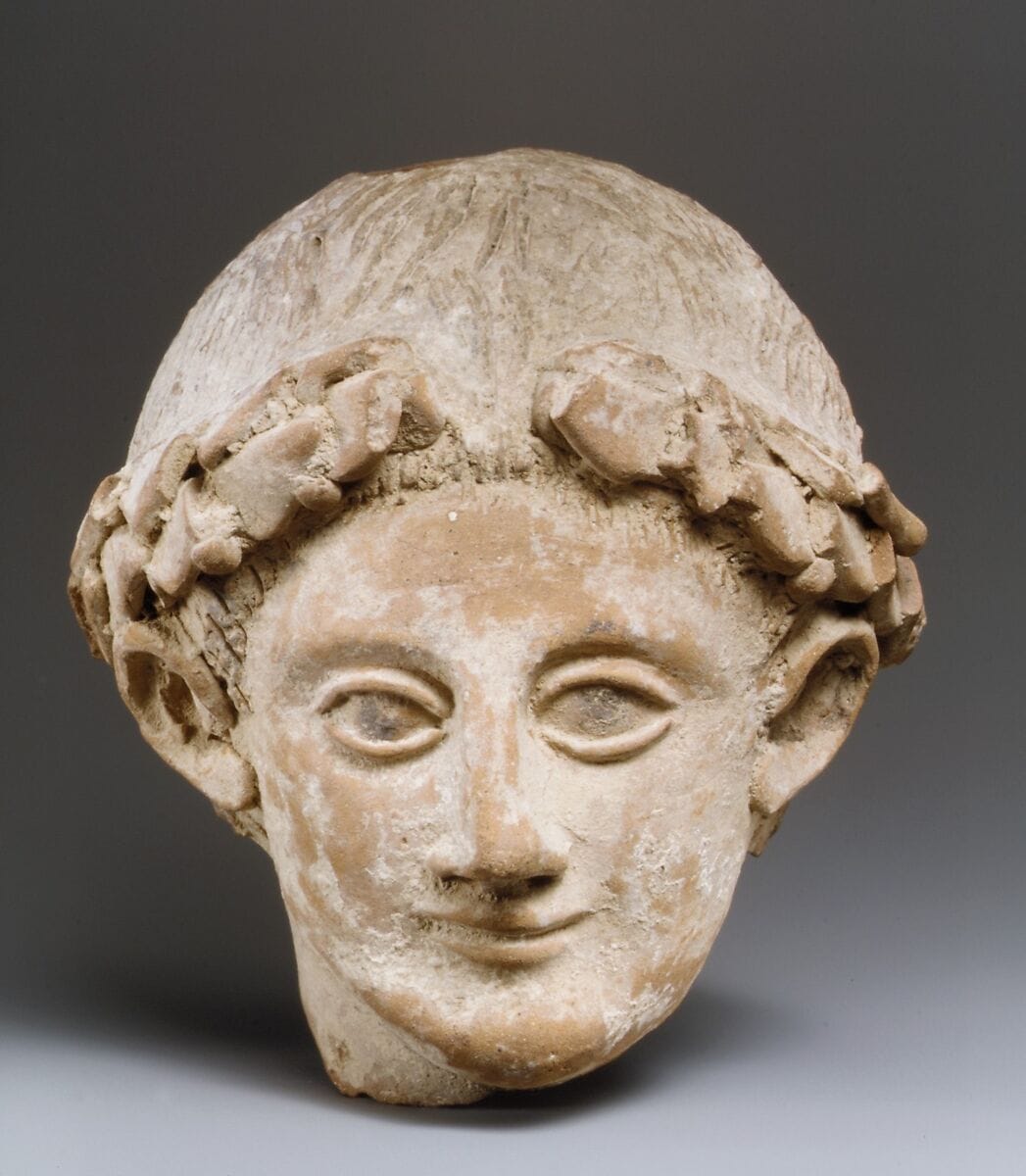 Terracotta head of a wreathed youth, Hellenistic Cypriot statue