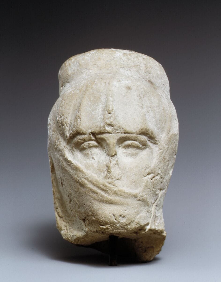 Terracotta head of a woman with a veil, Classical Cypriot statue