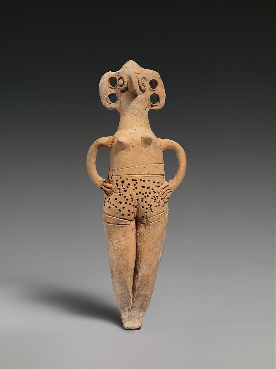 Terracotta statuette of woman with bird face, Late Bronze Age II Cypriot