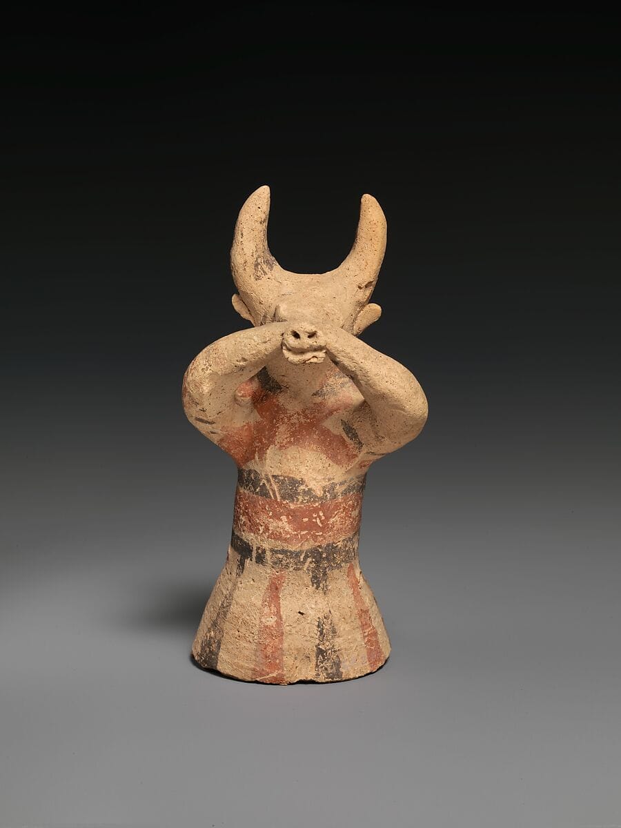 Terracotta figure wearing a bull mask, Archaic I Cypriot statue