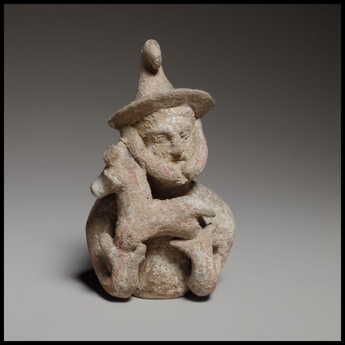 Terracotta statuette of a male votary offering a kid, Classical Cypriot