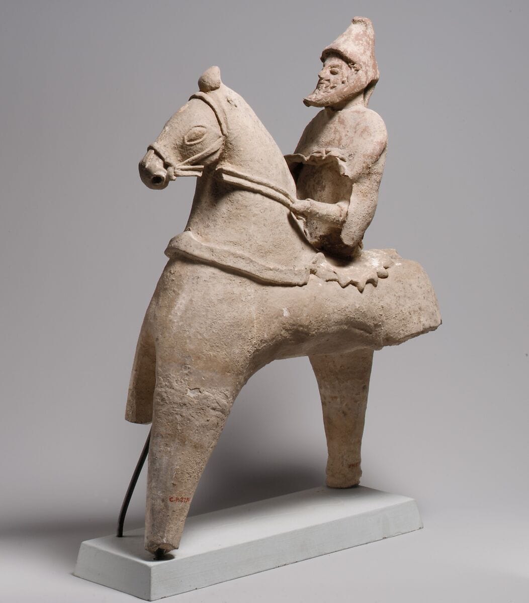 Terracotta statuette of a horse and rider, Classical Cypriot