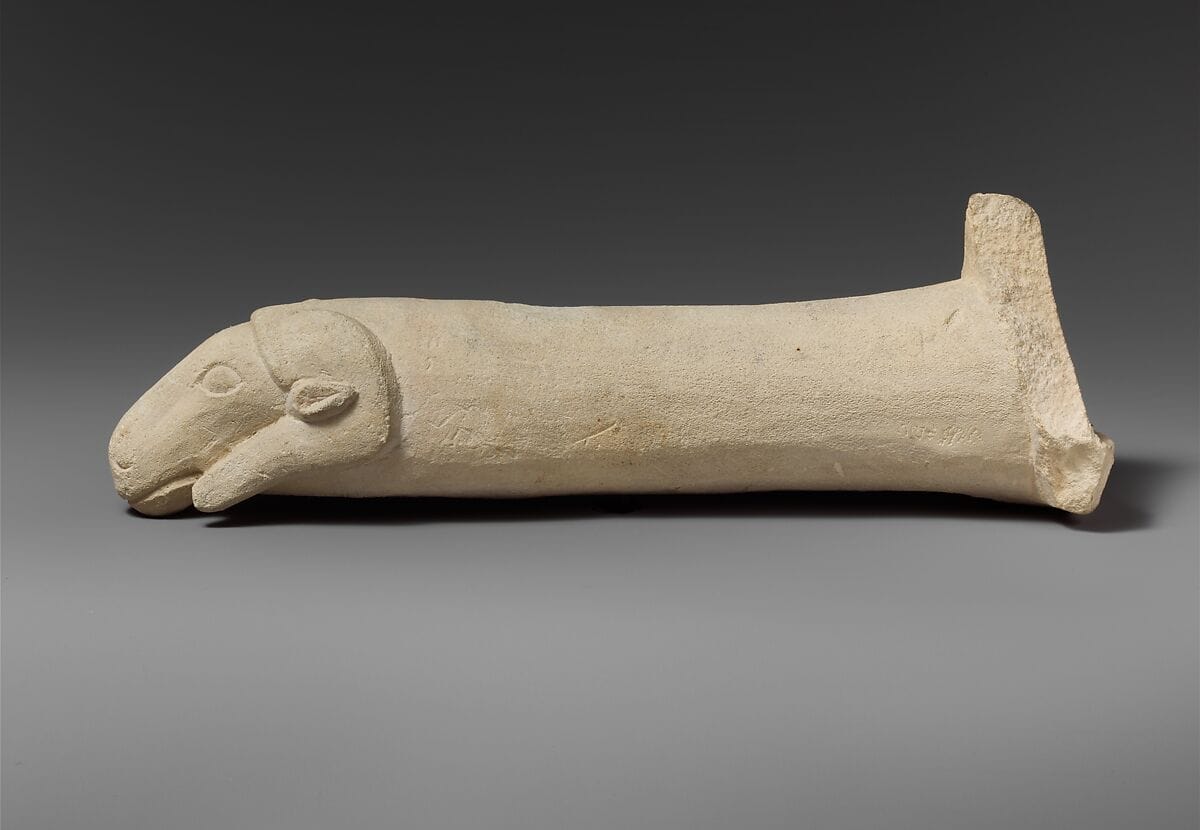 Limestone handle of a patera or a fire shovel ending in a ram’s head, Classical Cypriot tool