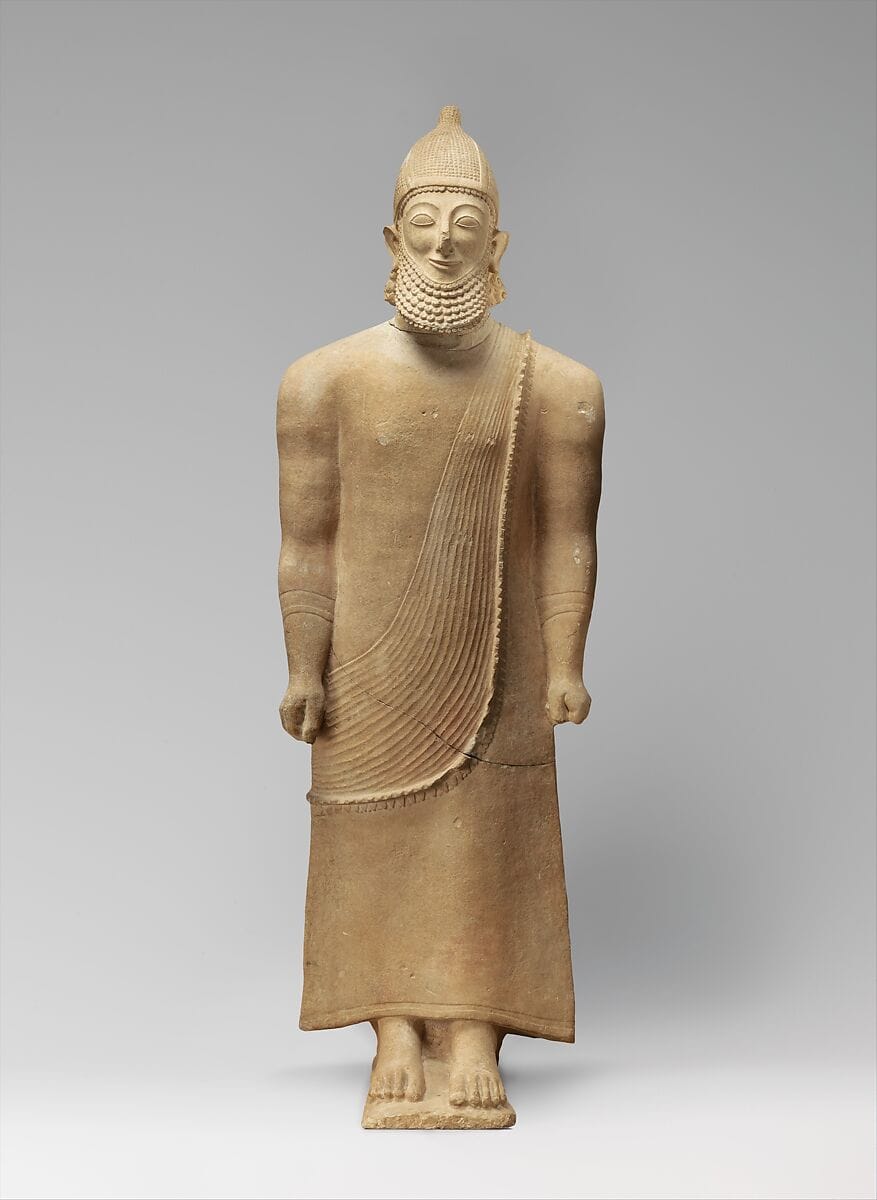 Limestone male figure, Archaic II Cypriot statue